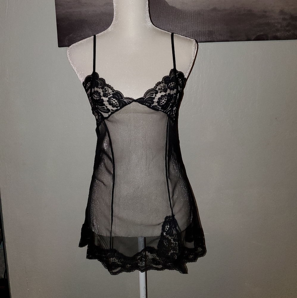 Widow Sheer Black Lace Trimmed Slip Dress